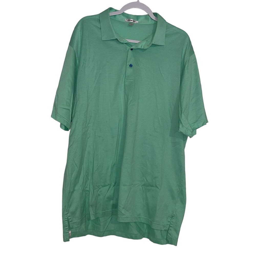 Peter Millar Men's Golf Polo Shirt Mint Green Striped Short Sleeve Cotton XL euc